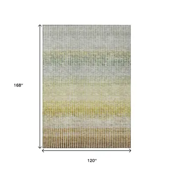 10' X 14' Brown Gold And Beige Striped Washable Indoor Outdoor Area Rug