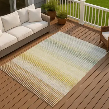 3' X 5' Copper Gray And Beige Striped Washable Indoor Outdoor Area Rug