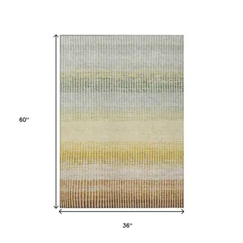 3' X 5' Copper Gray And Beige Striped Washable Indoor Outdoor Area Rug