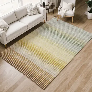 3' X 5' Copper Gray And Beige Striped Washable Indoor Outdoor Area Rug