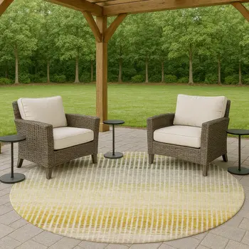 8' Copper Gray And Beige Round Striped Washable Indoor Outdoor Area Rug