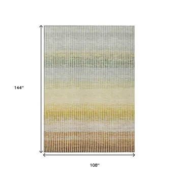 9' X 12' Copper Gray And Beige Striped Washable Indoor Outdoor Area Rug