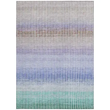 3' X 5' Green Lavender And Teal Blue Striped Washable Indoor Outdoor Area Rug