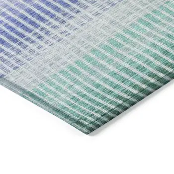3' X 5' Green Lavender And Teal Blue Striped Washable Indoor Outdoor Area Rug