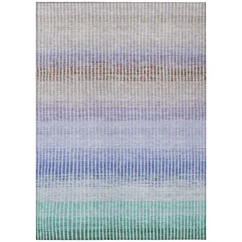 5' X 8' Green Lavender And Teal Blue Striped Washable Indoor Outdoor Area Rug