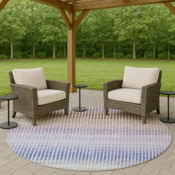 8' Green Lavender And Teal Blue Round Striped Washable Indoor Outdoor Area Rug