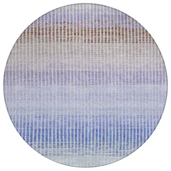 8' Green Lavender And Teal Blue Round Striped Washable Indoor Outdoor Area Rug