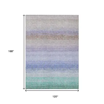 10' X 14' Green Lavender And Teal Blue Striped Washable Indoor Outdoor Area Rug