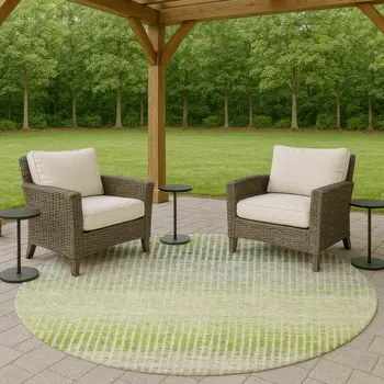 8' Olive Green And Gray Round Striped Washable Indoor Outdoor Area Rug