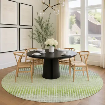 8' Olive Green And Gray Round Striped Washable Indoor Outdoor Area Rug