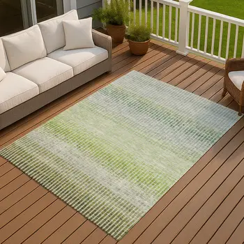 8' X 10' Olive Green And Gray Striped Washable Indoor Outdoor Area Rug