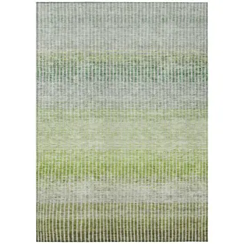 8' X 10' Olive Green And Gray Striped Washable Indoor Outdoor Area Rug