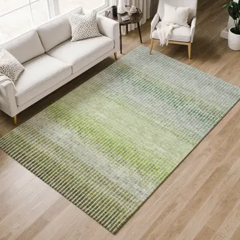 8' X 10' Olive Green And Gray Striped Washable Indoor Outdoor Area Rug
