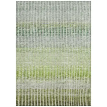 9' X 12' Olive Green And Gray Striped Washable Indoor Outdoor Area Rug