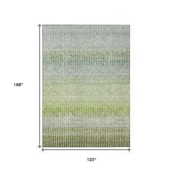10' X 14' Olive Green And Gray Striped Washable Indoor Outdoor Area Rug