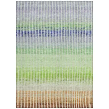 3' X 5' Orange Green And Blue Striped Washable Indoor Outdoor Area Rug