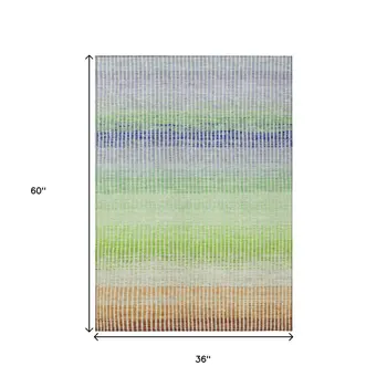3' X 5' Orange Green And Blue Striped Washable Indoor Outdoor Area Rug