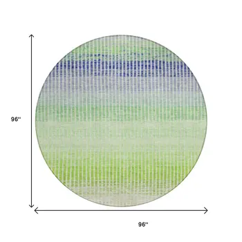 8' Orange Green And Blue Round Striped Washable Indoor Outdoor Area Rug