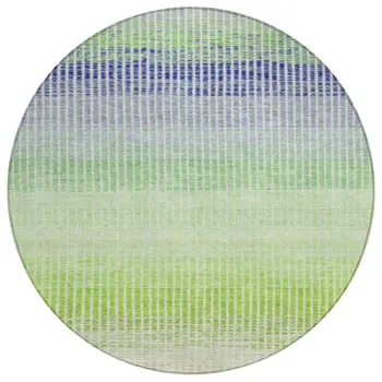 8' Orange Green And Blue Round Striped Washable Indoor Outdoor Area Rug