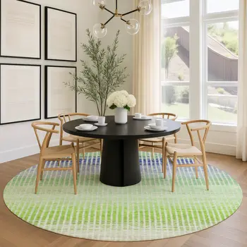 8' Orange Green And Blue Round Striped Washable Indoor Outdoor Area Rug