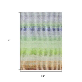 8' X 10' Orange Green And Blue Striped Washable Indoor Outdoor Area Rug