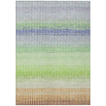 9' X 12' Orange Green And Blue Striped Washable Indoor Outdoor Area Rug