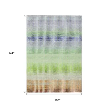 9' X 12' Orange Green And Blue Striped Washable Indoor Outdoor Area Rug
