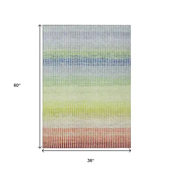 3' X 5' Chili Red Green And Blue Striped Washable Indoor Outdoor Area Rug