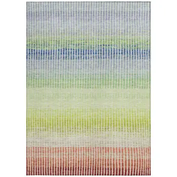 5' X 8' Chili Red Green And Blue Striped Washable Indoor Outdoor Area Rug