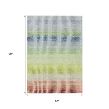 5' X 8' Chili Red Green And Blue Striped Washable Indoor Outdoor Area Rug