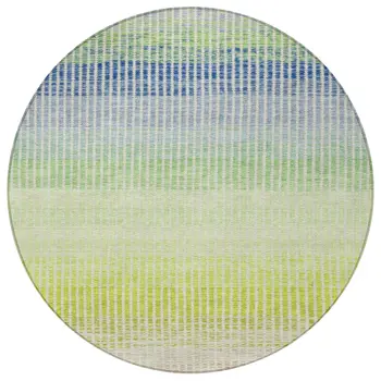 8' Chili Red Green And Blue Round Striped Washable Indoor Outdoor Area Rug