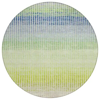 8' Chili Red Green And Blue Round Striped Washable Indoor Outdoor Area Rug