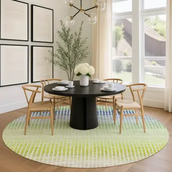 8' Chili Red Green And Blue Round Striped Washable Indoor Outdoor Area Rug
