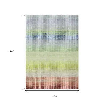 9' X 12' Chili Red Green And Blue Striped Washable Indoor Outdoor Area Rug