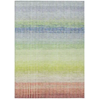 10' X 14' Chili Red Green And Blue Striped Washable Indoor Outdoor Area Rug