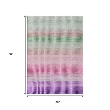 3' X 5' Purple Pink And Green Striped Washable Indoor Outdoor Area Rug