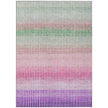 5' X 8' Purple Pink And Green Striped Washable Indoor Outdoor Area Rug