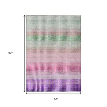 5' X 8' Purple Pink And Green Striped Washable Indoor Outdoor Area Rug
