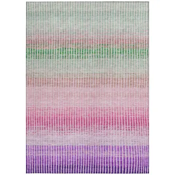 5' X 8' Purple Pink And Green Striped Washable Indoor Outdoor Area Rug