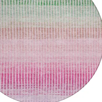 8' Purple Pink And Green Round Striped Washable Indoor Outdoor Area Rug