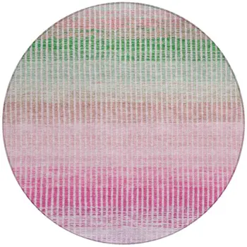8' Purple Pink And Green Round Striped Washable Indoor Outdoor Area Rug