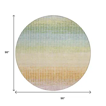 8' Salmon Blue And Peach Round Striped Washable Indoor Outdoor Area Rug