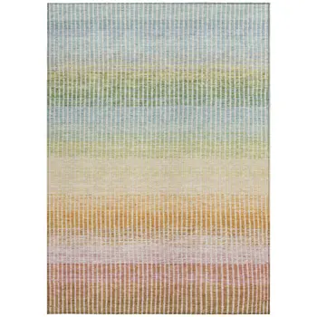 8' X 10' Salmon Blue And Peach Striped Washable Indoor Outdoor Area Rug