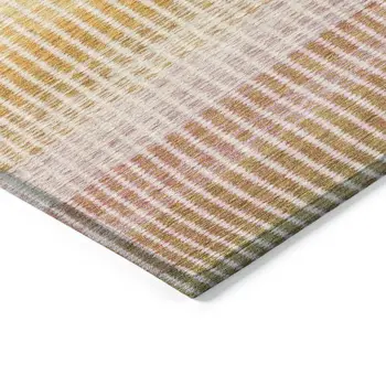 9' X 12' Salmon Blue And Peach Striped Washable Indoor Outdoor Area Rug