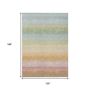 10' X 14' Salmon Blue And Peach Striped Washable Indoor Outdoor Area Rug