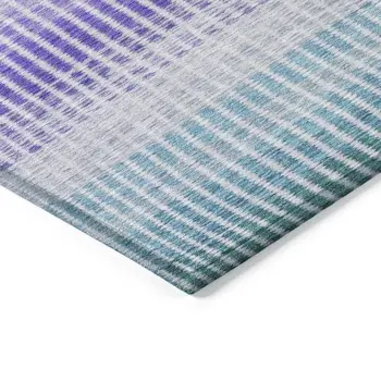 5' X 8' Teal Blue Purple And Gray Striped Washable Indoor Outdoor Area Rug