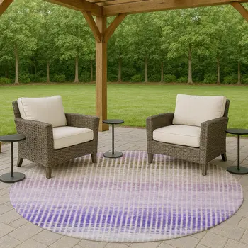 8' Teal Blue Purple And Gray Round Striped Washable Indoor Outdoor Area Rug