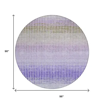 8' Teal Blue Purple And Gray Round Striped Washable Indoor Outdoor Area Rug