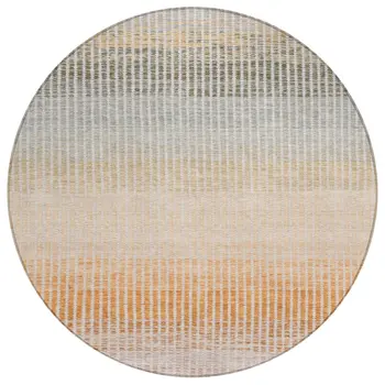 8' Terra Cotta Orange And Gray Round Striped Washable Indoor Outdoor Area Rug