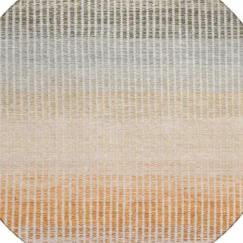 8' Terra Cotta Orange And Gray Round Striped Washable Indoor Outdoor Area Rug